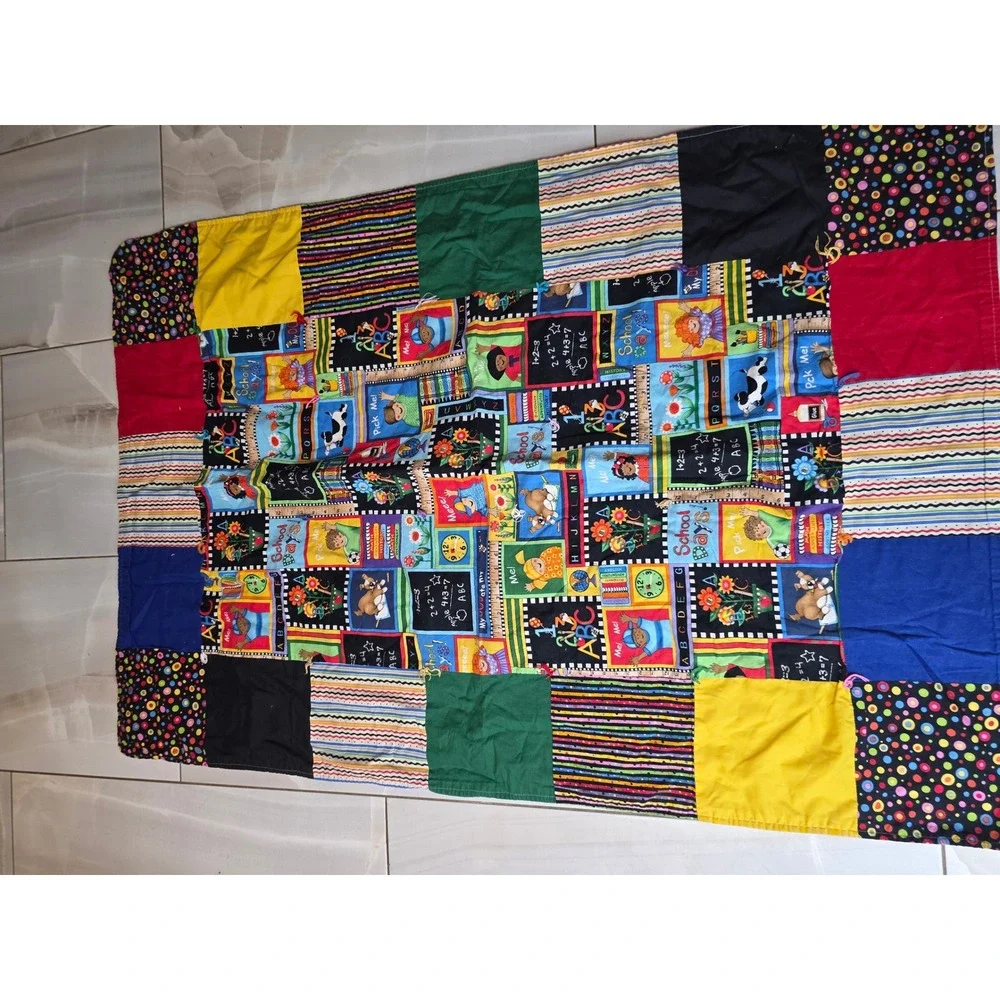 Handmade School Days Patchwork Quilt Alphabet ABC Teacher Gift Nursery 46x33 W1
